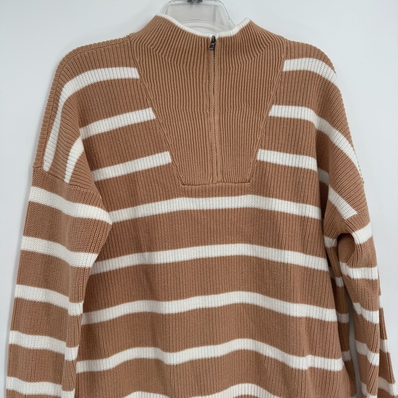 LAND'S END NWT Quarter Zip Striped Sweater Tan White Size XL Chunky Heavyweight - Picture 7 of 11
